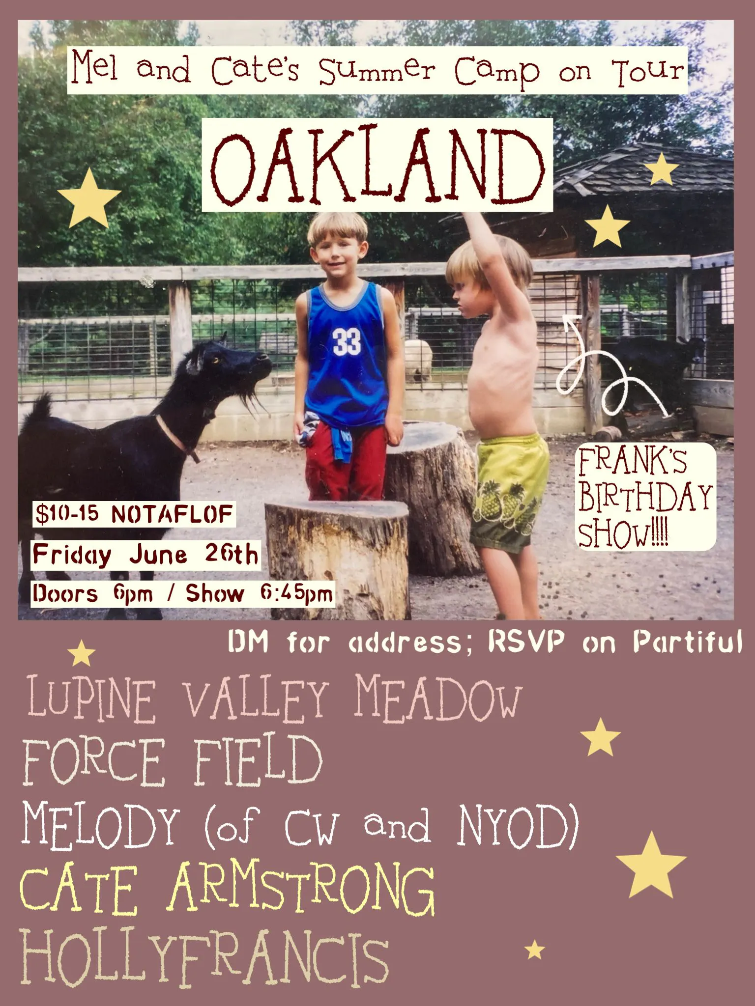 OAKLAND: mel and cate's summer camp on tour (and frank's birthday!)