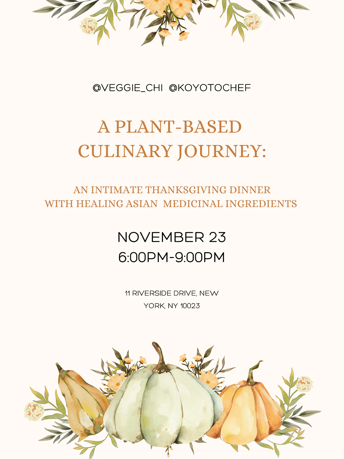 Beige Orange Watercolor Illustrative Thanksgiving Dinner Poster.png