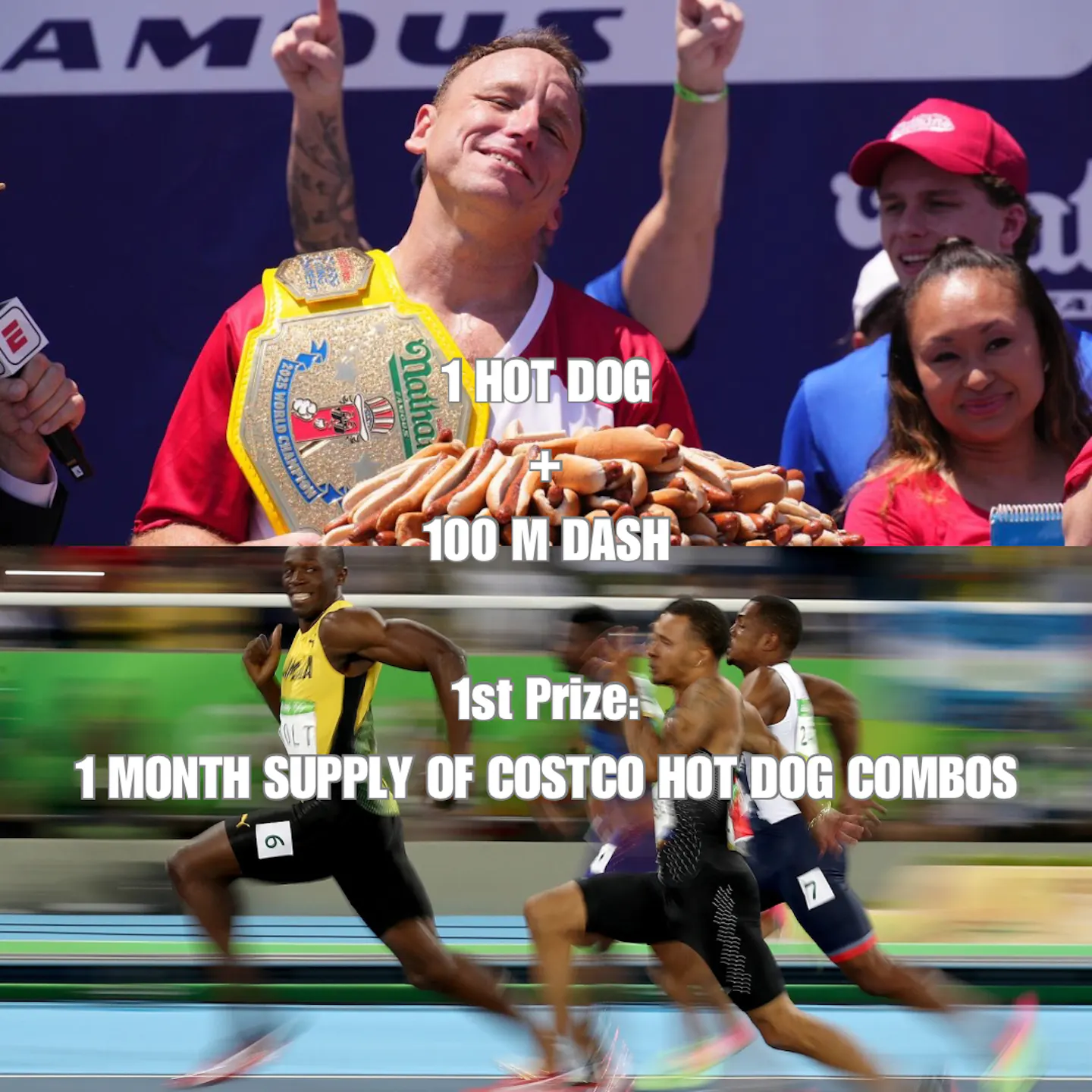 1 HOT DOG + 100 M DASH 1 MONTH SUPPLY OF HOSTCO HOTDOGS TO THE WINNER.png