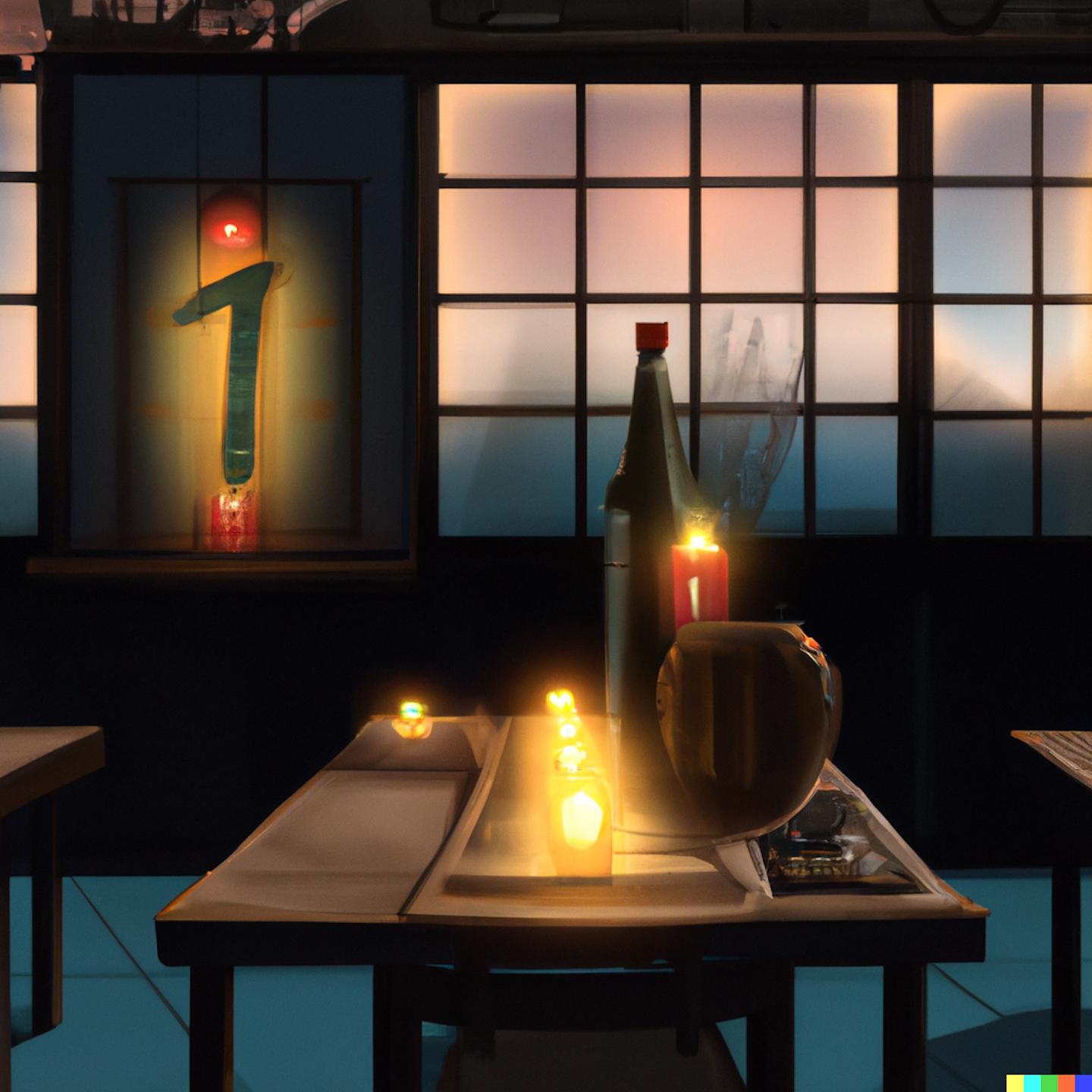 DALL·E 2023-10-31 17.18.57 -  a very realistic image of a persian-japanese restaurant called _Izakaya Tehran_ in Los Angeles with the sunsetting and candles.png