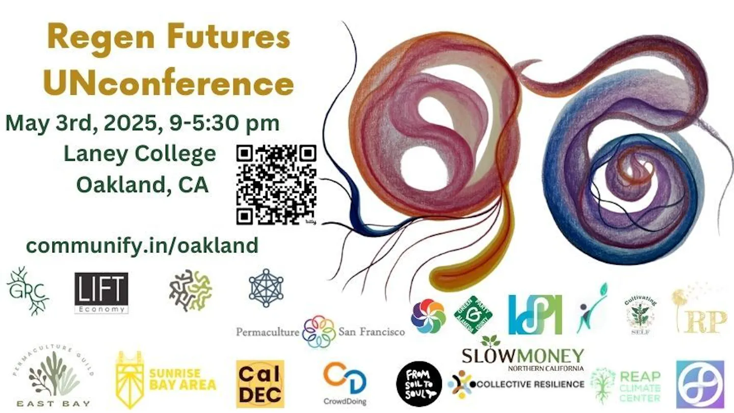 Regen a dynamic 1-day unconference focused on the themes of relocalization and regeneration, taking place on saturday, 53 in Oakland, CA. This event is designed to foster innovative discussions an.jpg